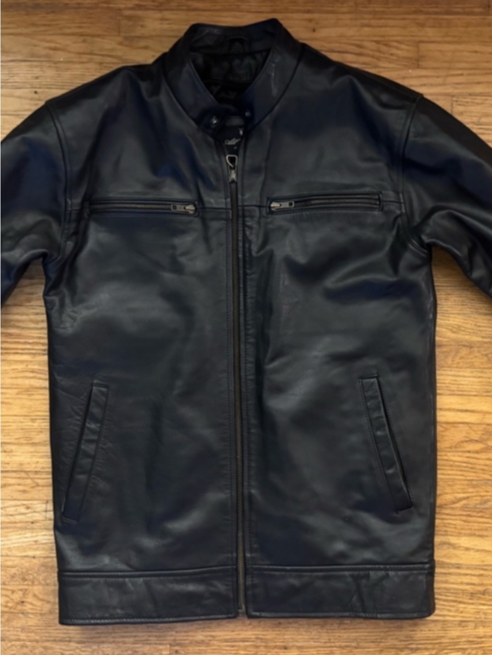 All Saints Black Leather Bomber Jacket